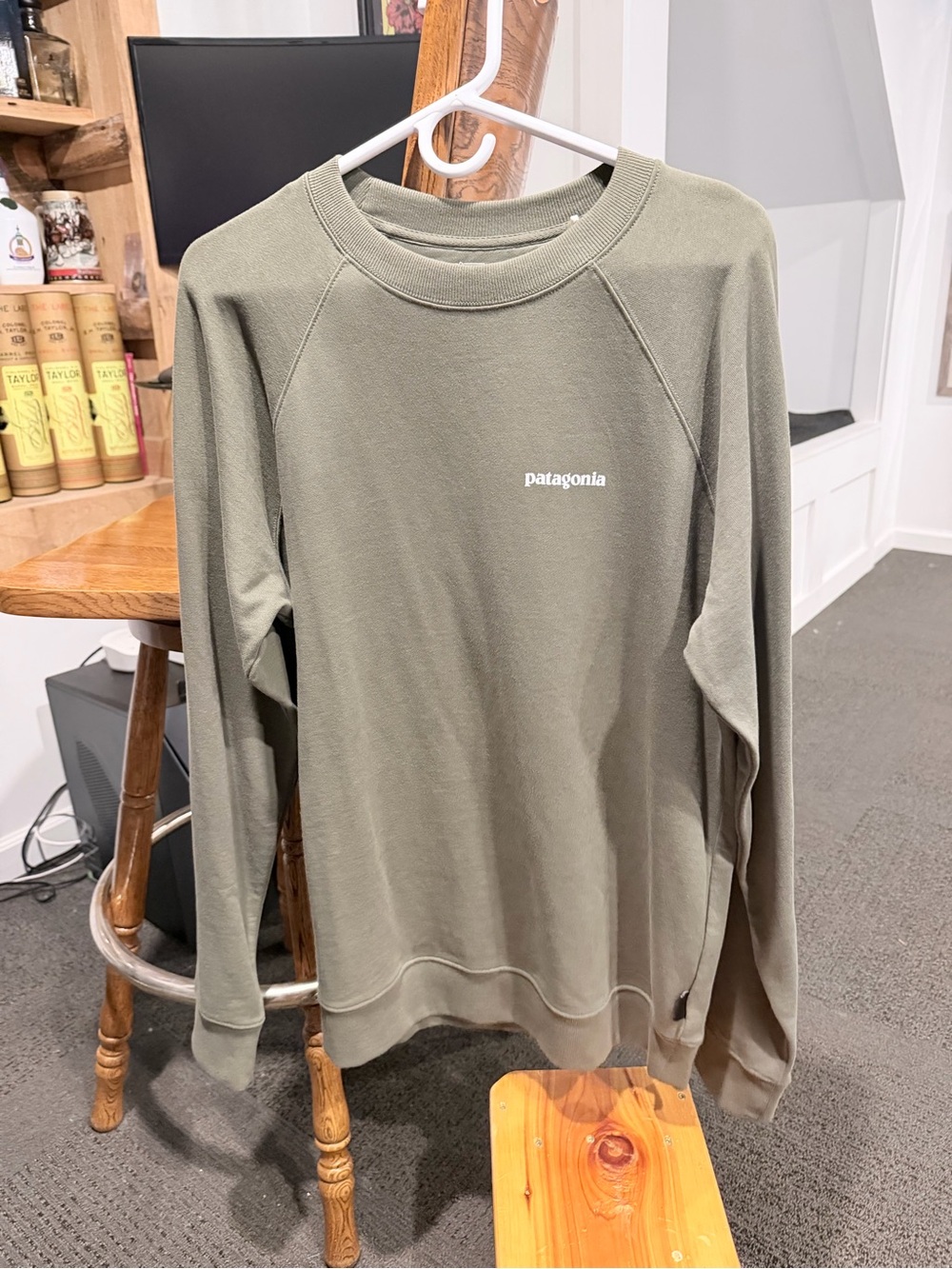 Patagonia Olive Crewneck Pullover with Subtle Logo, NWOT